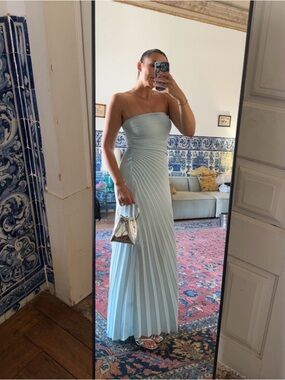 A.L.C. Strapless Pleated Maxi Dress in Pale Blue